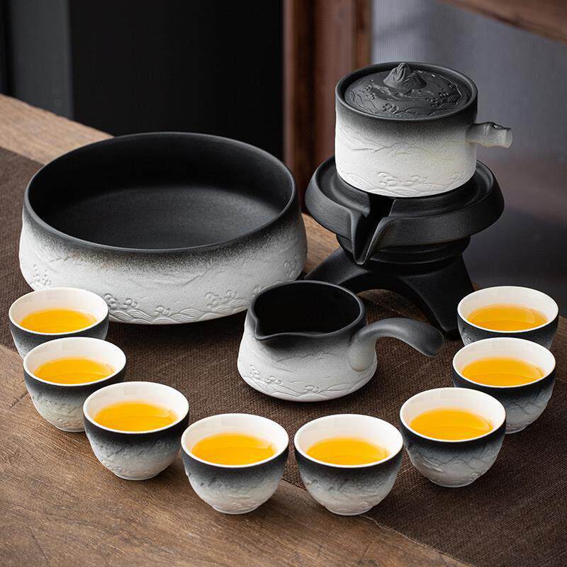 陶瓷自动茶具套装家用茶壶粗陶茶盘黑陶整套简约冲茶器中式茶杯子