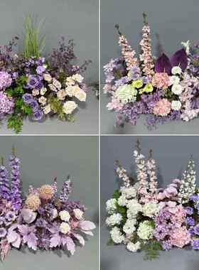 婚庆紫色花千排代兰仿真地排花路引花婚礼置仿布花订HFT婚真装饰