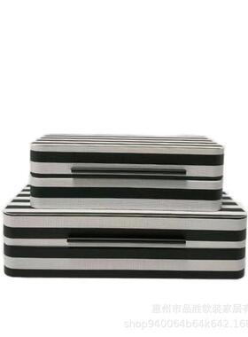 现PS-F228代轻奢黑白居条纹皮革首收纳饰衣帽间样板间酒盒店家装