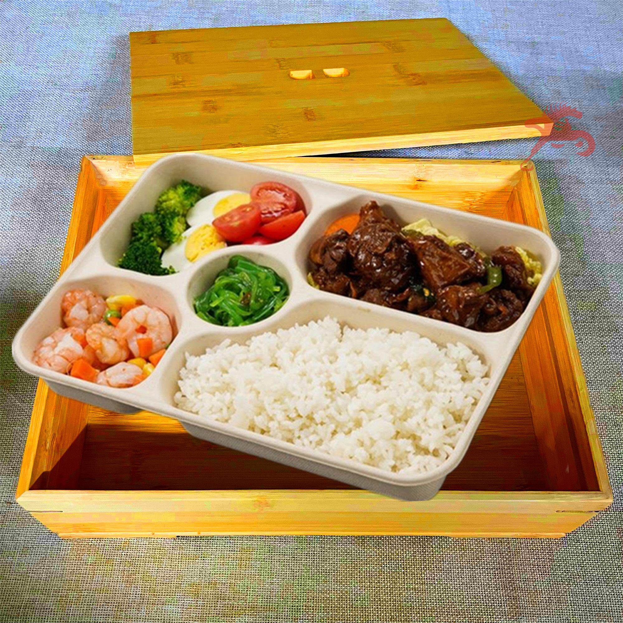 高端便当盒分格饭盒中式单位4S店招待餐盒定制竹盒配一次性可降解