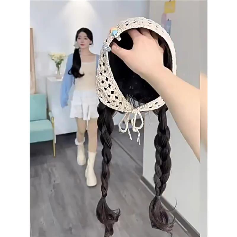 三角头巾假卷发一体女生夏天头全发箍款SHO全套式时尚真长发高颅