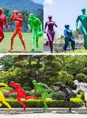 户外校园林景观抽象体育跑步运动人物玻璃钢雕塑踢足球打篮球摆件