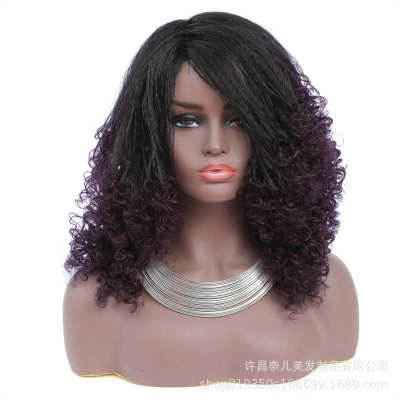 wigs 黑紫 色欧美雅克女中曲synthetic长卷发非洲假发卷发头套
