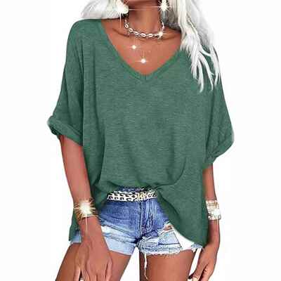 Newwomens Oversized T Shirts V Neck Short Sleeve Summer