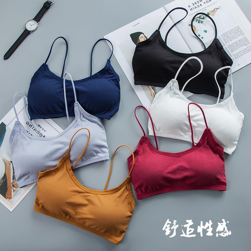 新款直销夏季螺纹冰丝裹胸美背吊带内衣后背镂空性感运动睡眠文胸