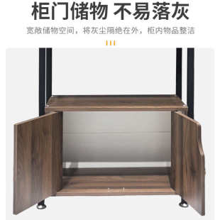 客厅落地置物架家用简易置物架带柜门 多层置物架一体靠墙下空式