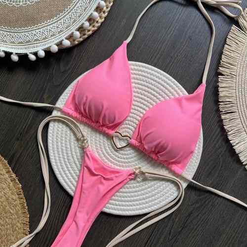 Pink Love Bikini Set with Low Waist Strap