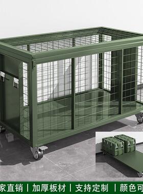 军绿色移动网箱战备物资箱野营器材箱物资装备铁箱重型带轮仓储箱