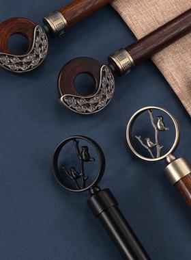 杆21253中式窗帘罗马杆单双子加新厚木纹铝合金打孔窗帘轨道杆定