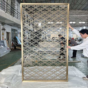 祥云客厅玄关花格背景墙 酒店不锈钢屏风隔断镂空雕花古典新中式