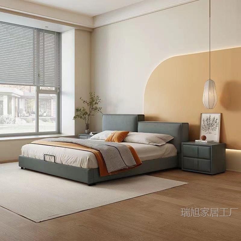 现代简主约奶油豆腐存块布床艺卧高低床头KQX异形床储储藏软包双