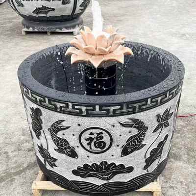 石雕鱼缸盆花中石式墅庭院装流水鱼缸饰养鱼别青仿古流水景观石雕
