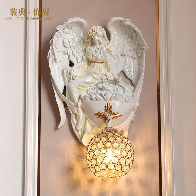 翅膀欧式复古装廊天使客厅玄前关饰壁灯餐厅门灯简欧过道走卧室床