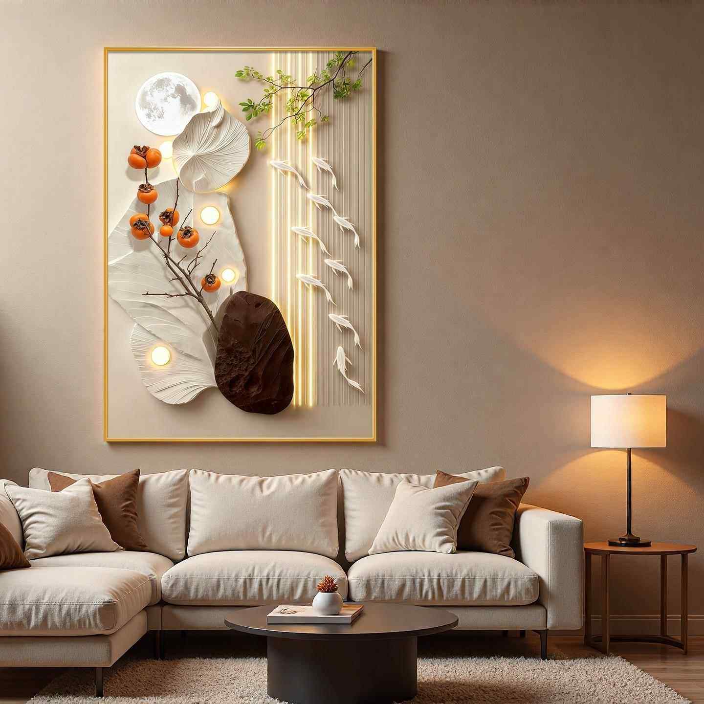 柿柿有余奶油风客厅装饰画沙发背景墙挂画新中式玄关走廊过道壁画,家居饰品,现代装饰画,淘宝优惠券,粉丝福利购,淘宝优惠卷