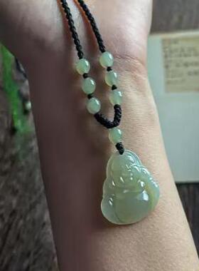 天然玉佛吊坠佛公弥勒佛手工编织玉坠项链女玉石吊坠生日礼物