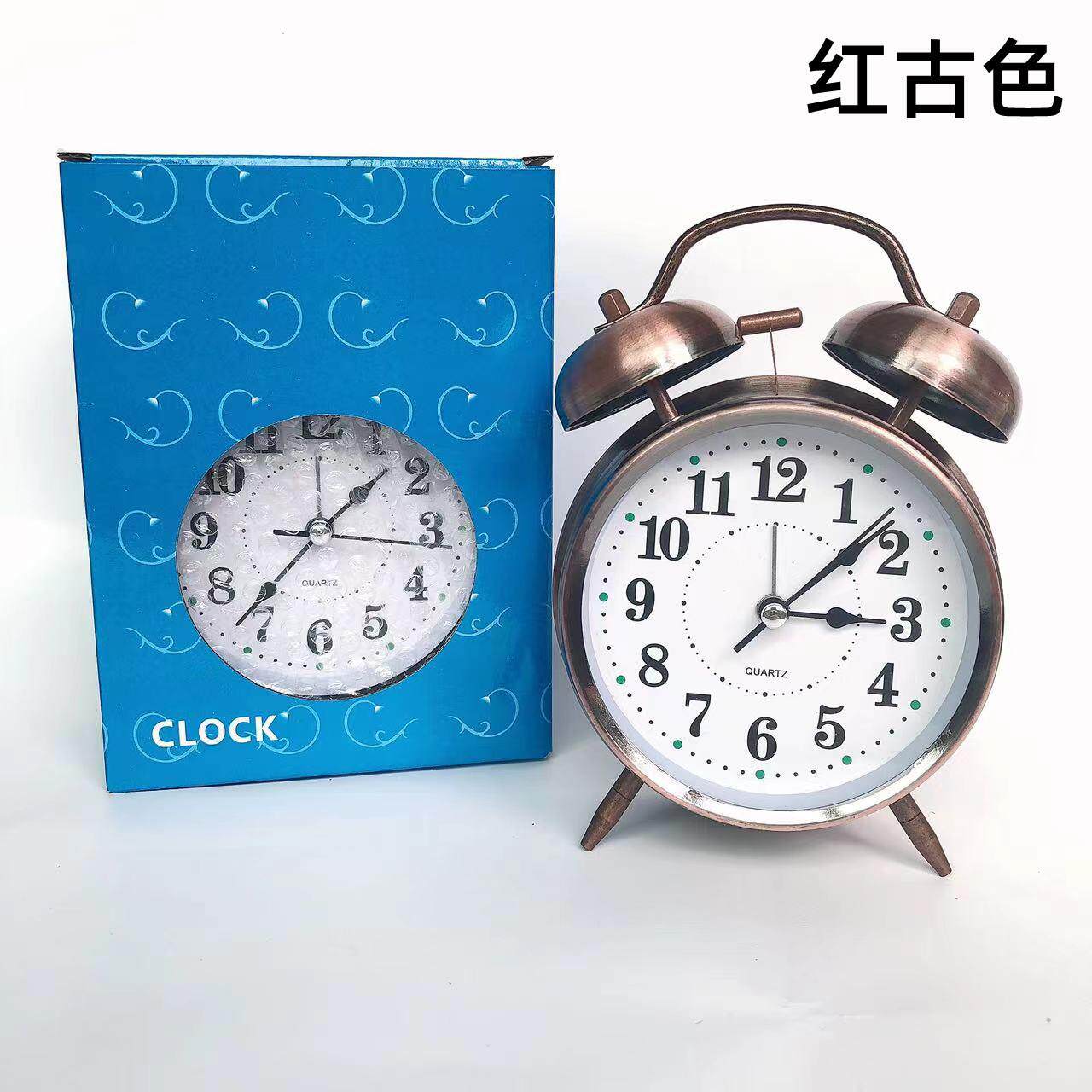 4寸静音金属打铃闹钟 复古床头小台钟学生起床大铃声打铃台钟