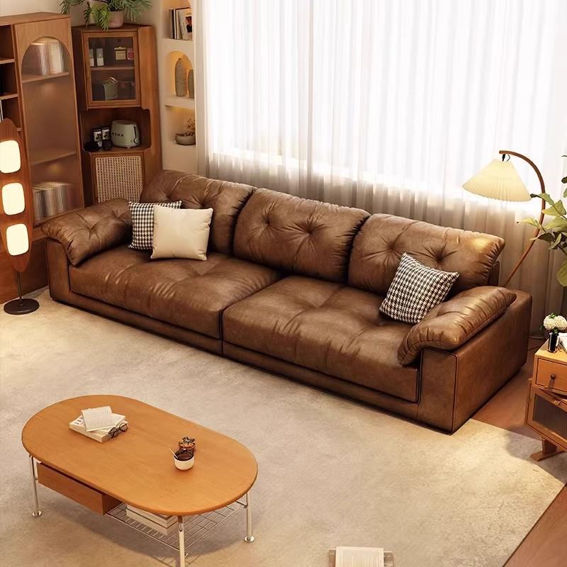 法式复古风油蜡皮沙发简约小户型客厅hug怀抱美式豪华沙发中古风
