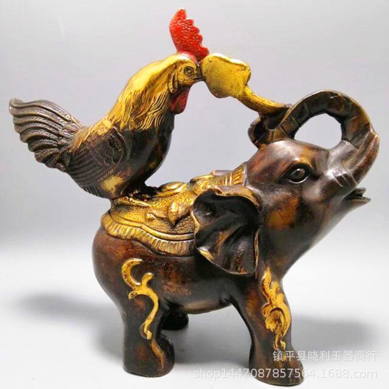 2021销铜鸡象如意摆件大象金鸡摆设铜器工艺品