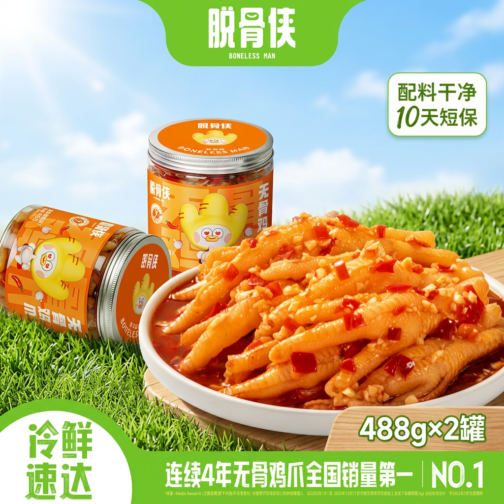 脱骨侠无骨鸡爪488g*2罐柠檬酸辣去骨凤爪泡椒卤味零食解馋小吃