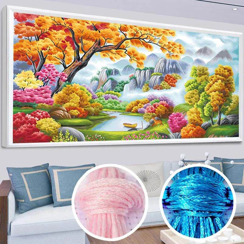 十字绣2024新款世外桃源客厅大幅风景山水画手工自己绣一件代