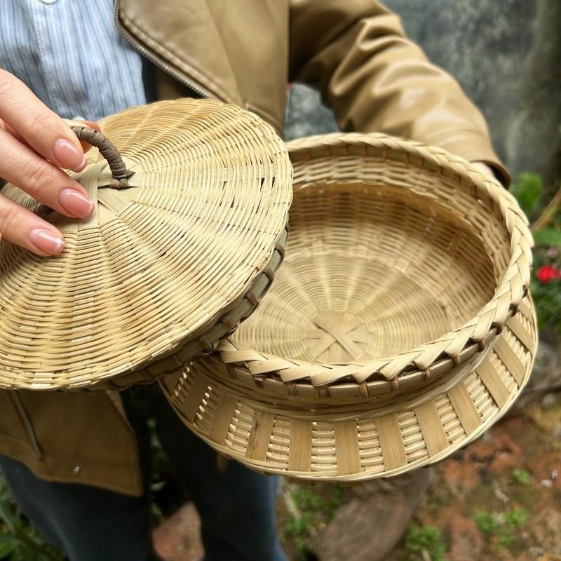 竹制品 带盖茶叶筐 鸡蛋篮手工篮子零食收纳家用水果篮干果托盘