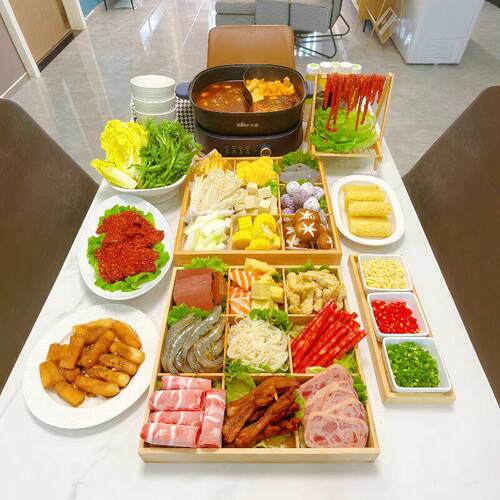 九宫格火锅配菜盘创意木质食材配菜托盘多功能围炉煮茶点心格子盘