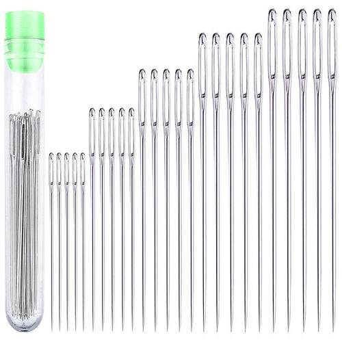 25Pcs/Set of 5 Sizes Stainless Steel Big Eye Needle Cross St