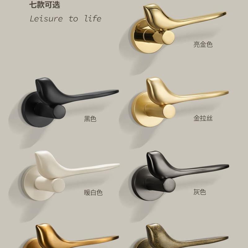 米色暖心小鸟门锁室内卧室家用房门锁门把手两件式磁吸静音木门锁