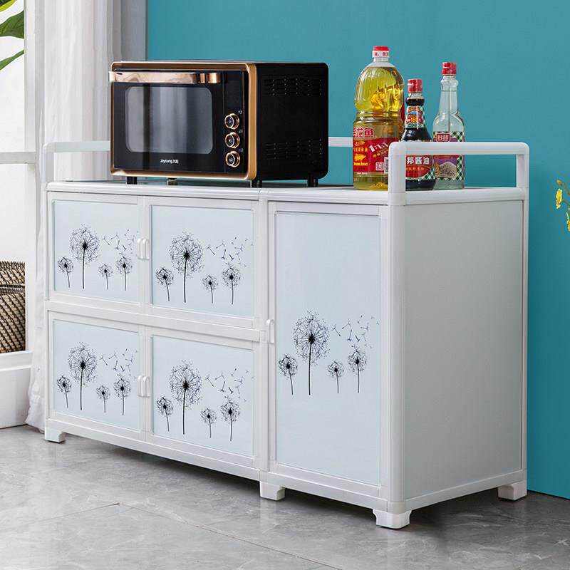 厨房置物架带门微波炉整体橱柜铝合金家用碗盘柜烤箱锅具收纳柜子