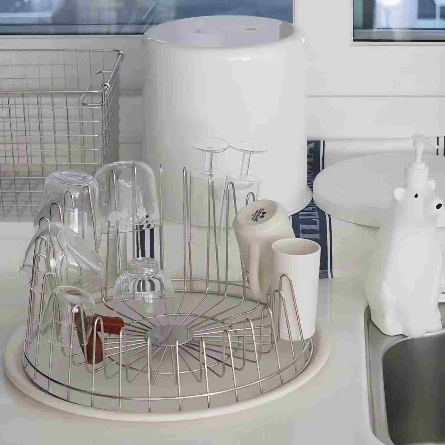 圆形不锈钢沥水架厨房台面碗碟架置物架杯架收纳层架