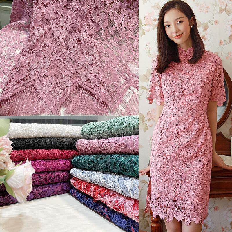 重磅股线压纱蕾丝布料服装面料睫毛定位波浪边时装面料全国包邮