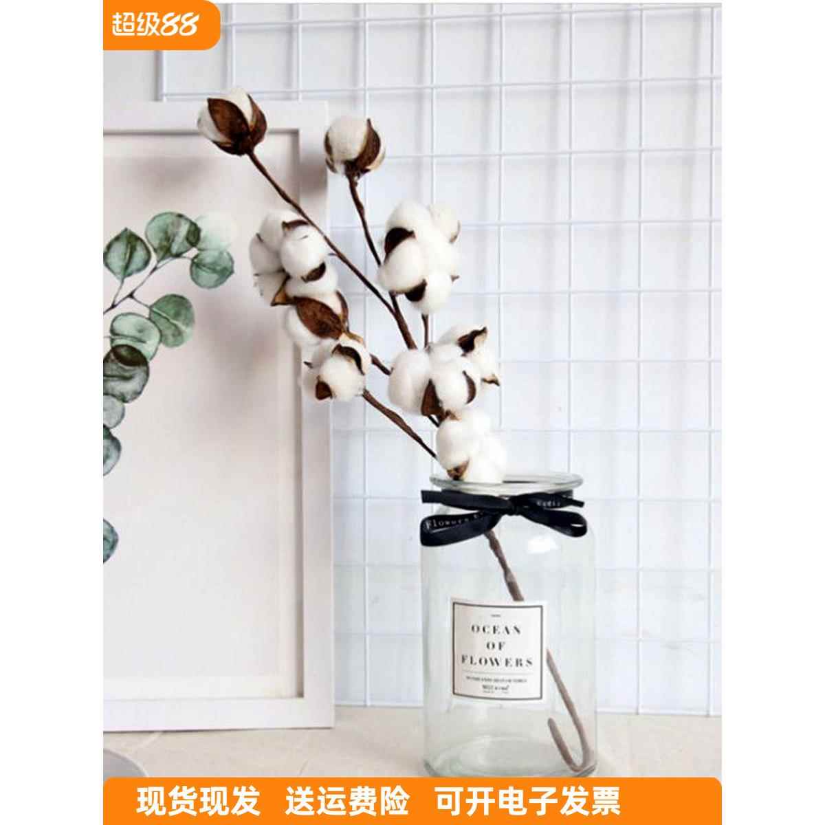 10头天然棉花枝自然干花仿真花家居装饰婚庆插花假花拍照道具复古