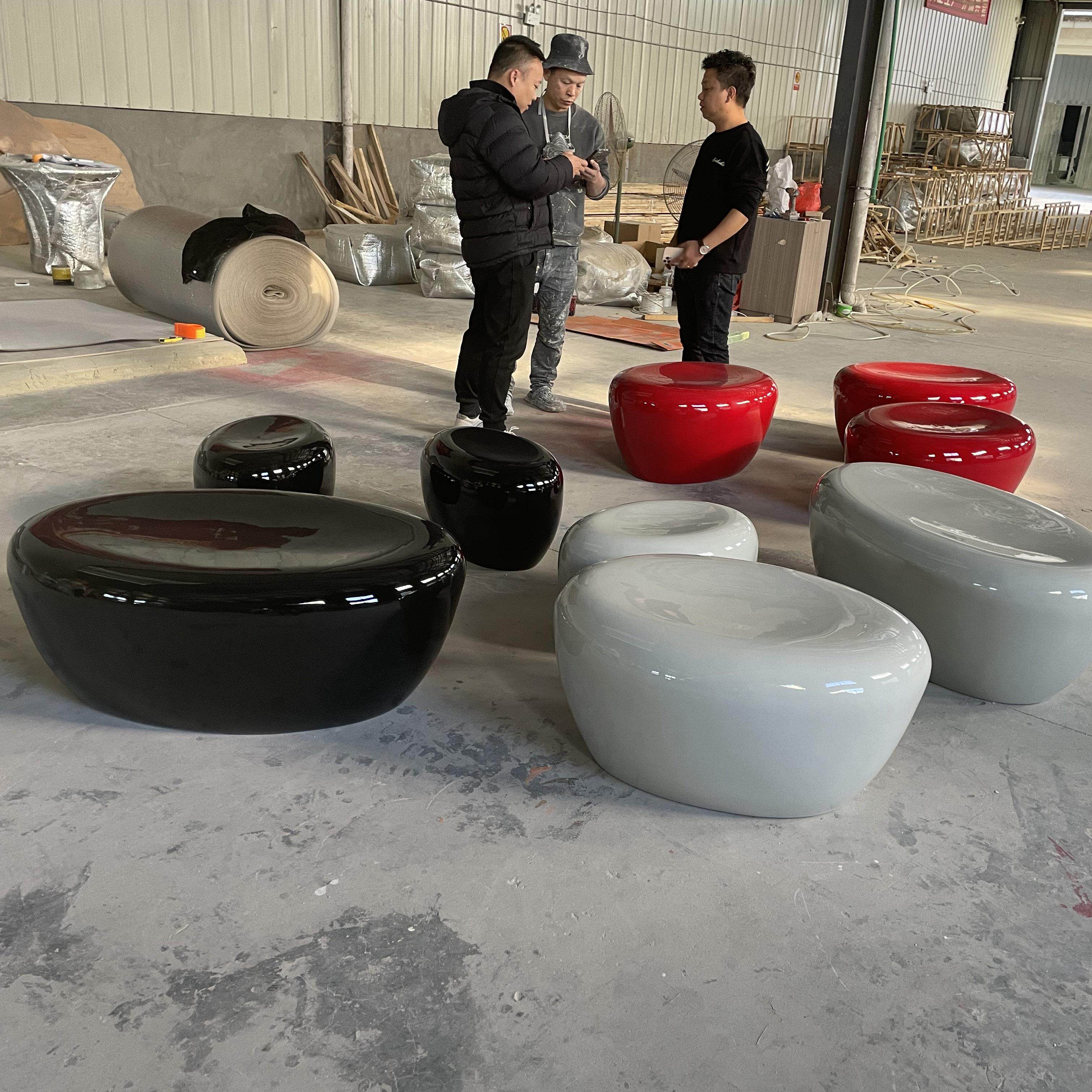 玻璃钢座椅创意鹅卵石造型坐凳组合公共休闲椅户外景观休息等候椅