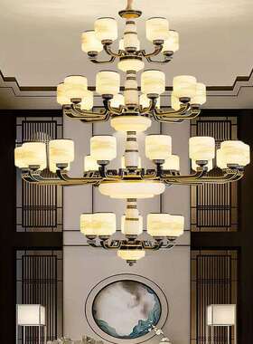 新中式吊灯客厅灯中国风双层复式楼卧室灯家用别墅餐厅灯LED