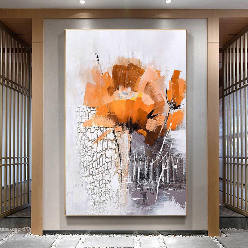 客厅装饰画轻奢抽象艺术挂画入户玄关画花卉油画竖版背景墙壁画图片