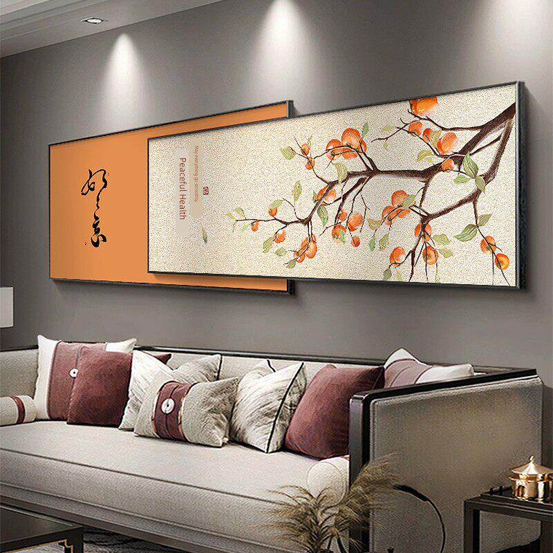 石狮如意新中式客厅装饰画家与万世兴沙发背景墙挂画叠加床头壁画