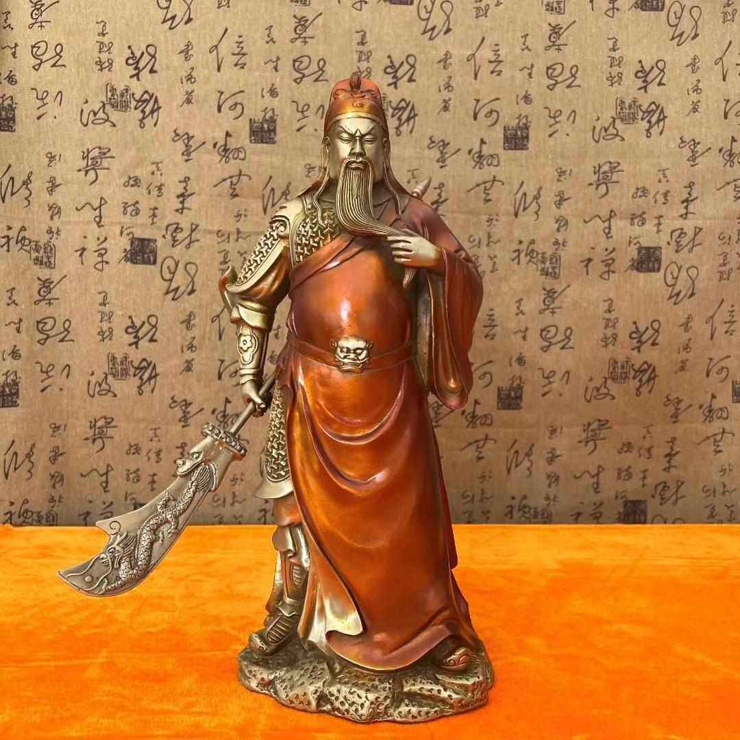 铜家居招财关公持刀供奉关公纯铜立式神像摆件铜像工艺品关公神像