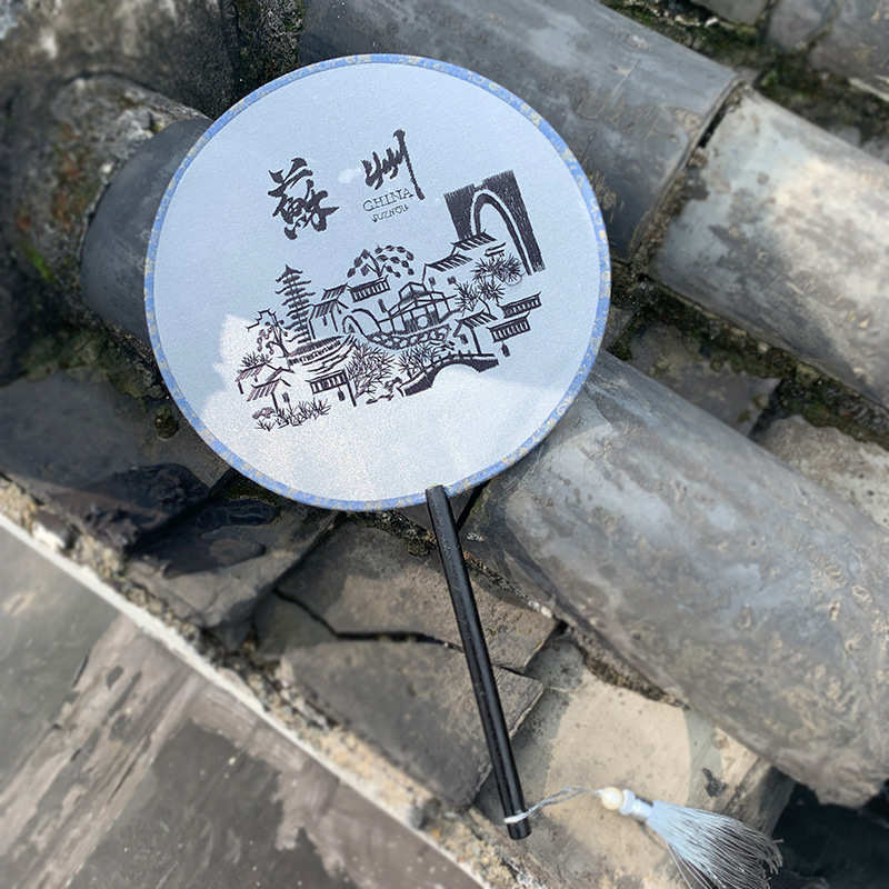 刺绣扇团扇绣古风汉服长柄宫扇机绣圆扇成品宫廷扇绫绢旗袍走秀扇