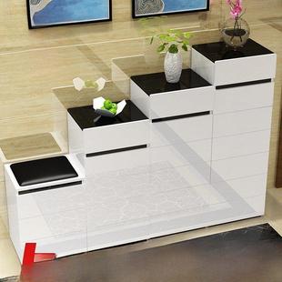 简约现代门厅柜北欧阶梯式鞋柜客厅隔断双面家用门口高低柜烤漆