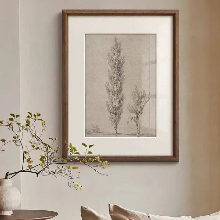 树》黑白素描装饰画法式复古中古风客厅壁画玄关走廊书房实木挂画图片