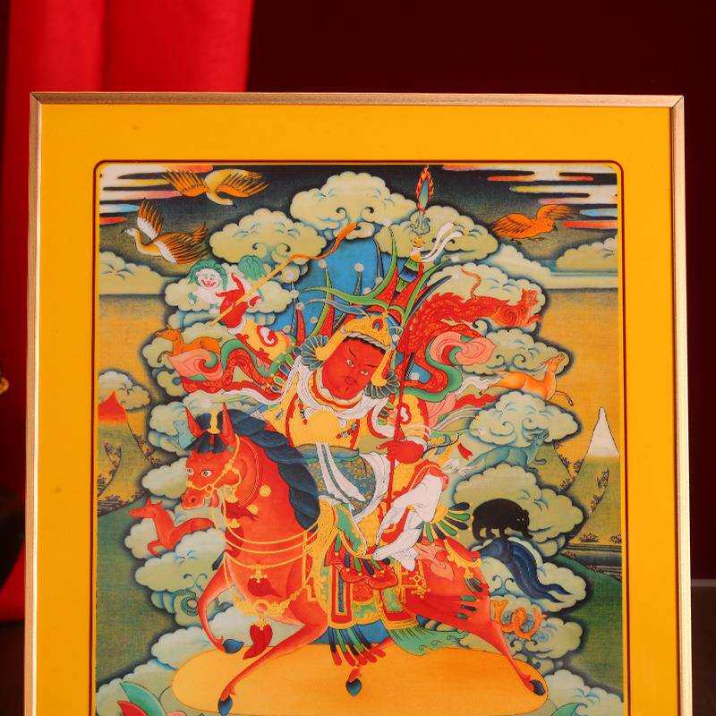 藏式格萨尔王铂金实木烤漆相框摆件挂画装饰画家用十相自在唐卡图