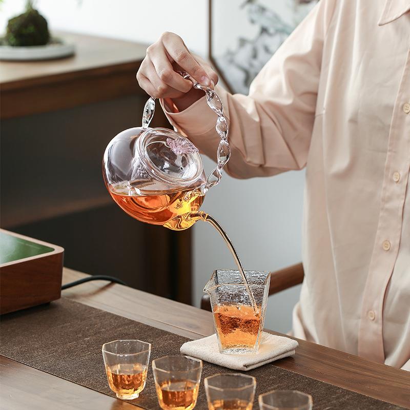 热高硼硅玻璃茶色蝴蝶盖花草纽茶壶办公室电陶炉加泡5602茶粉煮茶