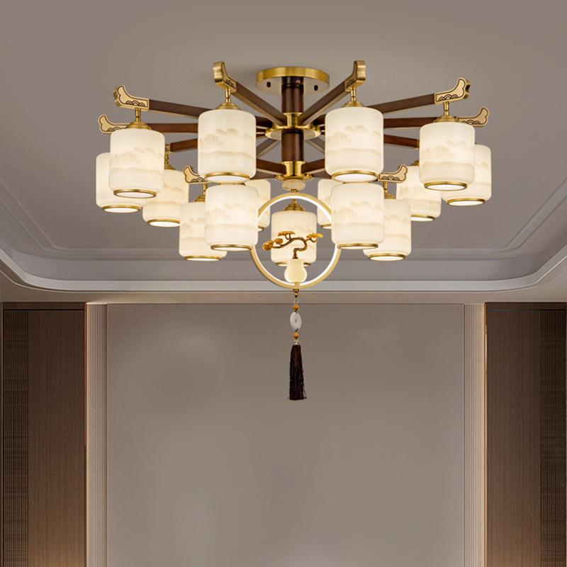 新中式全铜吊灯轻奢别墅大气餐厅卧室实木新款客厅灯中国风吸顶灯