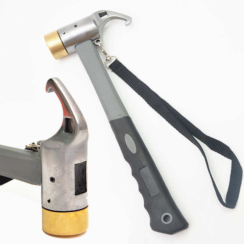 户外多功能地钉锤子 露营登山天幕营钉拔钉器铜锤榔头包塑软手柄