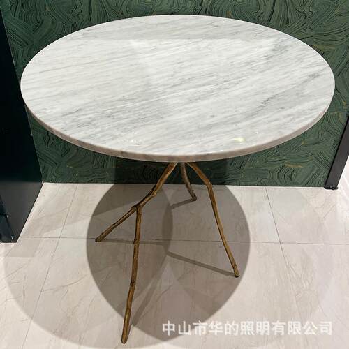高档客厅创意全铜角几何大理石茶几酒店样板间茶几艺术设计师圆几