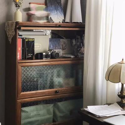 美式木书柜家用小户落地型多层收纳古置物柜书房复实玻璃PIC储物