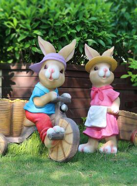 卡通兔子雕塑屋庭院多肉花盆花盆户外花园动物装饰花园景观摆件