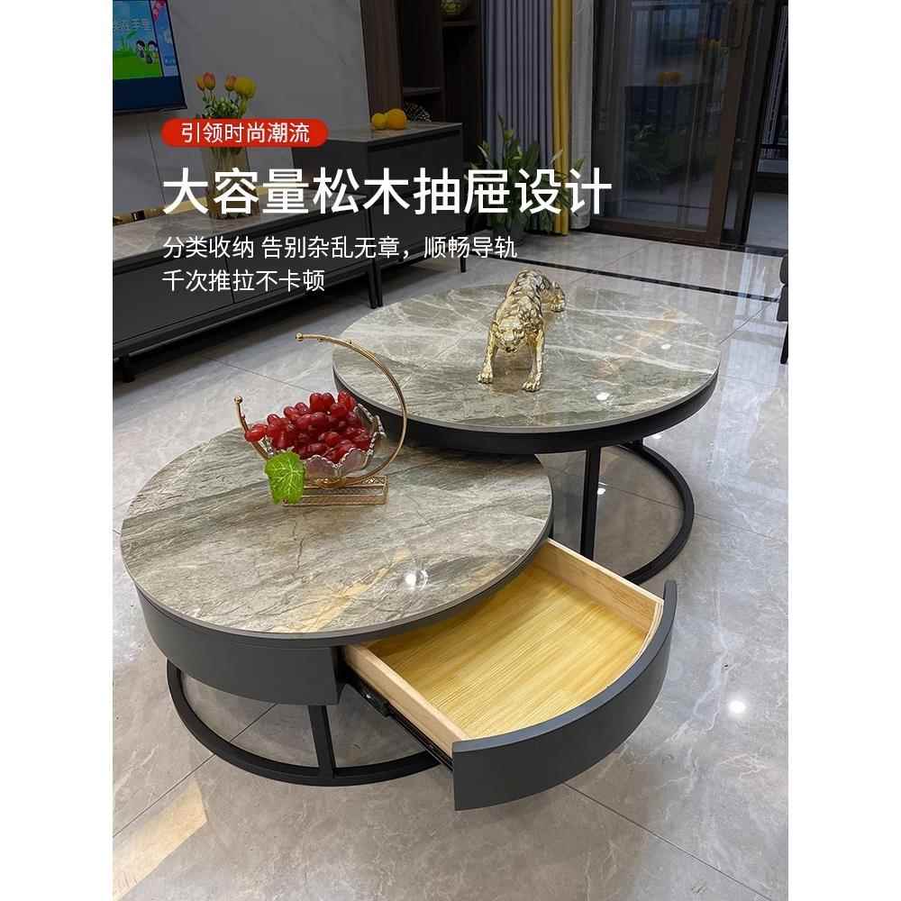 奢亮光岩板茶几电客视储柜组合简约小户型家用厅LJT-C201现代方形