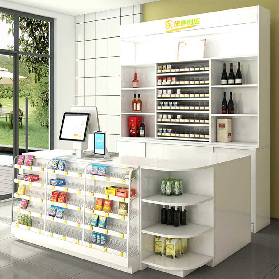 超市收银台前台柜台烟酒柜便利店简约现代组合吧台展示柜木质