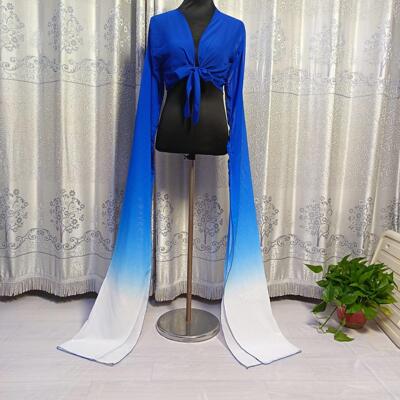 宝蓝色渐变水袖练功服女古典舞京剧藏族舞蹈表演服装中国舞雪纺